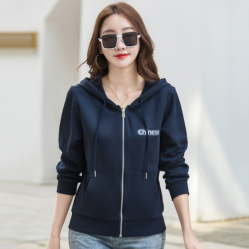 429 Spring and Autumn loose Korean style zipper cardigan simple fashionable and versatile hooded sweatshirt jacket women's loose and fashionable