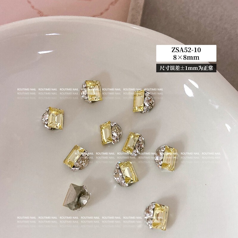 新款K9直角堆钻成品美甲饰品爆闪无底托小号长方冰糖指甲装饰钻球|undefined