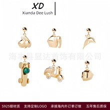 西班牙PD925纯银天然孔雀石月光石天河石数字吊坠欧美高级感精致