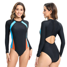亚马逊跨境新款长袖连体后背拉链运动竞速浮潜水冲浪服女欧美泳衣