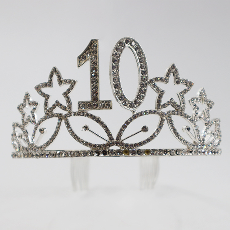 Accesorios para el cabello con corona de metal de alta gama europeos y americanos para cumpleaños y aniversarios, con estrellas de diamantes de colores, corona para fiestas y accesorios de disfraces de películas.