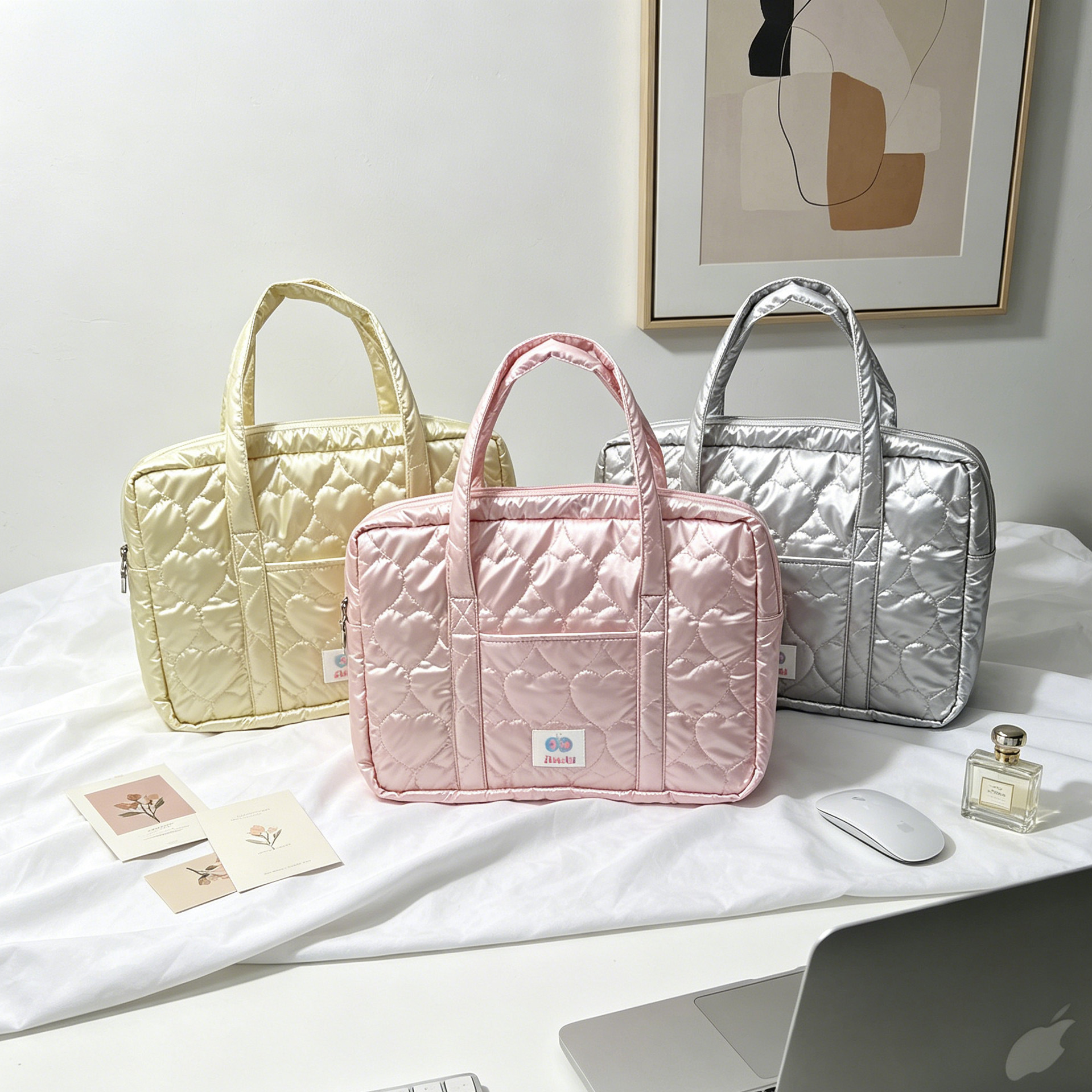 Cross-Border New Style Pu Quilted Laptop Bag, Large Capacity, Ins-Style Heart-Shaped Inner Bag, iPad Tablet Protective Case