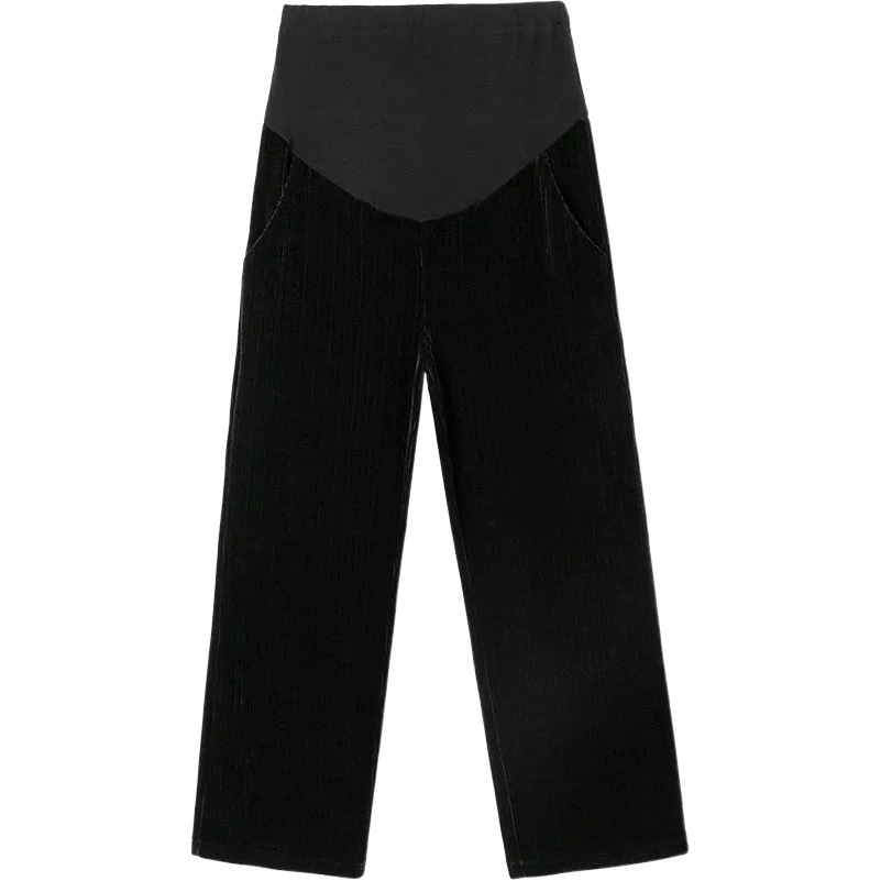 Pantalones de primavera y otoño de las mujeres embarazadas Pantalones anchos de terciopelo chenille pantalones de verano ropa exterior pantalones casuales nuevos pantalones de apoyo del vientre con forro polar rectos