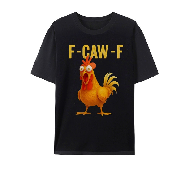 跨境新款有趣的公鸡印花F-Caw-F运动纯棉休闲大码T恤男女同款|undefined