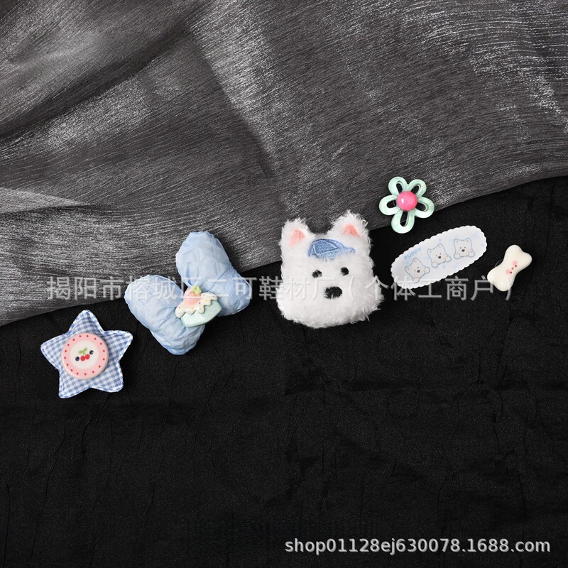 Cute Doll West Highland Hole Shoe Buckle Blue Bow Non-Colliding Shoe Flower DIY Removable Decorative Accessories