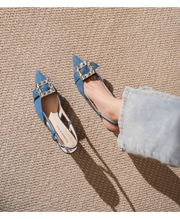 7755-3 Denim Blue Style Bag Open Toe Backless Sandals Thin Heel High Heels Elegant Commuting Professional_voghion.com