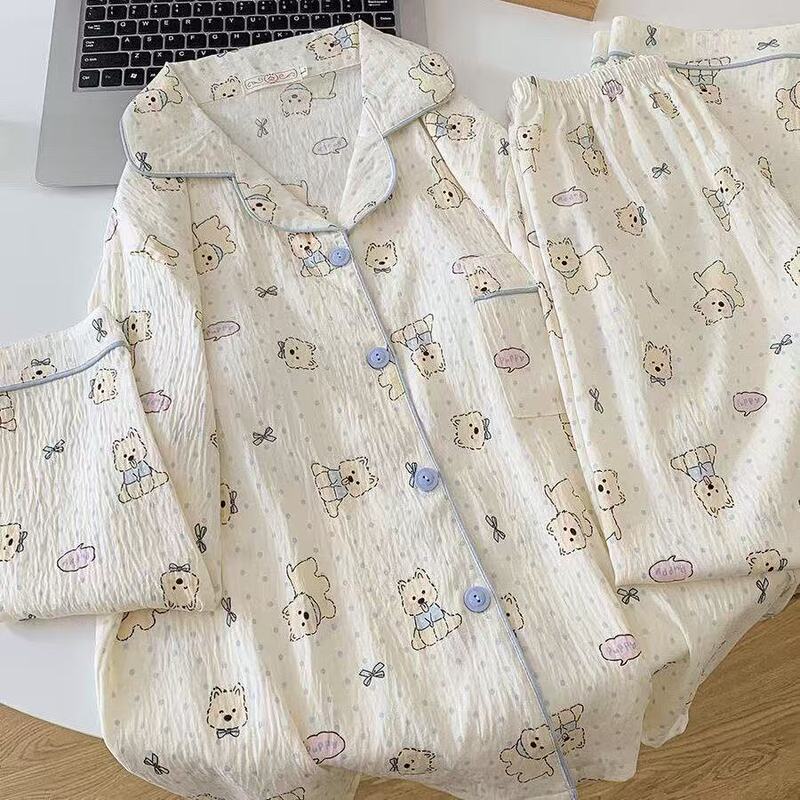 Cloud Cotton Pajamas Women's Home Wear Set Spring & Fall Long-Sleeved Pants Student Girly Cartoon Cute Sweet Ins