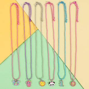 Little girl variety alloy oil drop pendant children's necklace panda sunflower butterfly dinosaur shape children's jewelry