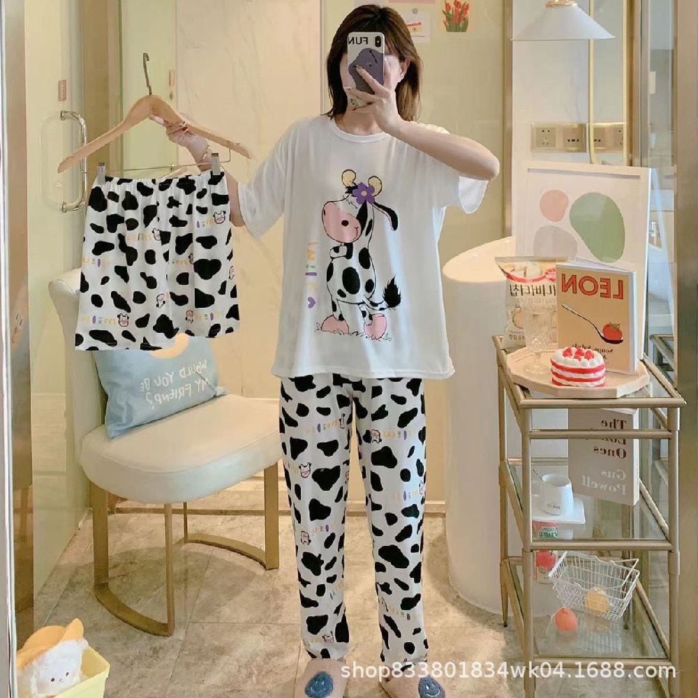 Pijamas transfronterizos de leche de verano pantalones de manga corta tres piezas de dibujos animados lindos ropa de hogar de comercio exterior de labu