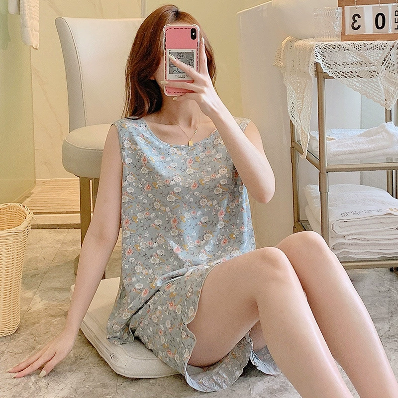 Summer vest sleevless, pijama, thin set, with short sleeve, plus size
