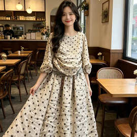 苎麻波点女夏新款波点里衬中国风复古半身裙长裙休闲裙子2751