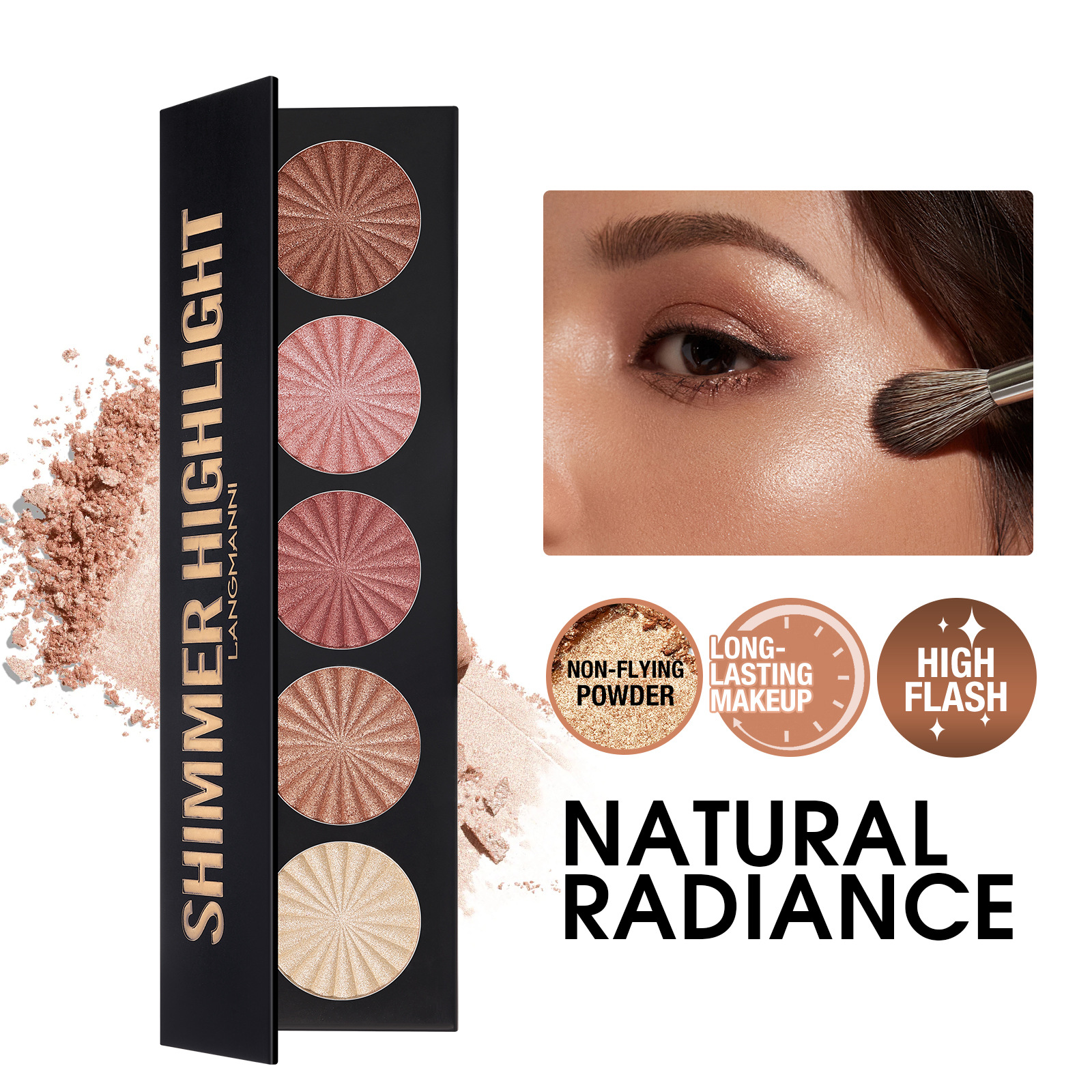 Langmanni High-gloss Contouring 5-color One-piece Set Three-dimensional Natural brightening High Disc Amazon Makeup Specification drawing