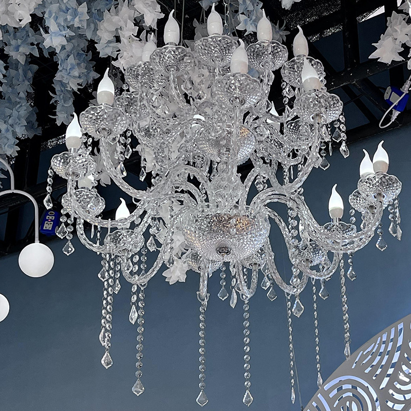 Nueva boda de hierro forjado cortina de perlas de cristal candelabro pabellón ceremonia sala de bodas decoración de estilo europeo candelabro