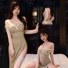 性感内衣绝欲娇妻显瘦抹胸露背连衣裙女性感火辣调情裸臀免脱睡衣