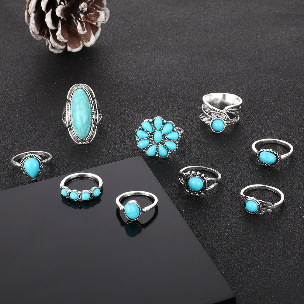 Exaggerated Ethnic Style Cool Style Leaf Round Snake Alloy Plating Inlay Turquoise Women's Rings display picture 16