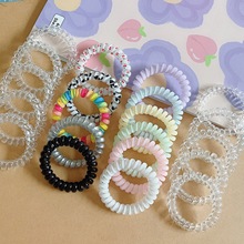 甜美印染果冻电话线发圈无痕小清新彩虹渐变色百搭黑色透明白发饰