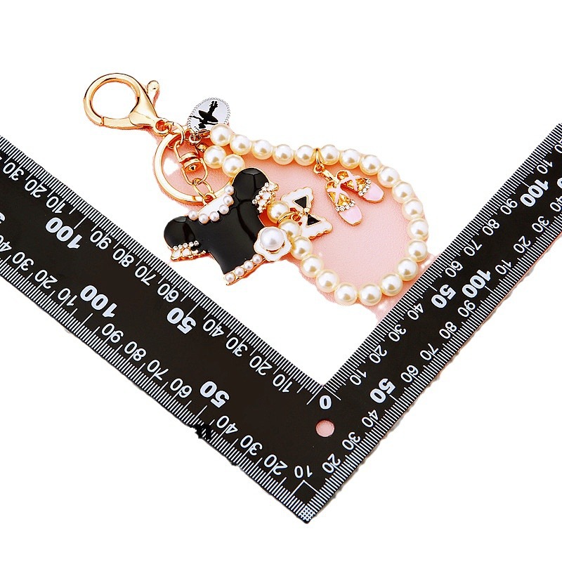 Diamante perla Chanel estilo coche llavero metal femenino lindo arco Nudo bolsa colgante regalo del anillo de la cadena dominante