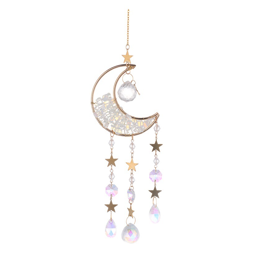 INS Amazon nuevo grava natural Luna reloj de arena púrpura cristal verde cristal Rosa cristal estrella Luna Sun Catcher colgante