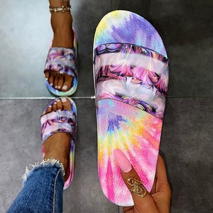 Women shoes flat bottomed sandals rainbow slippers large size shoes