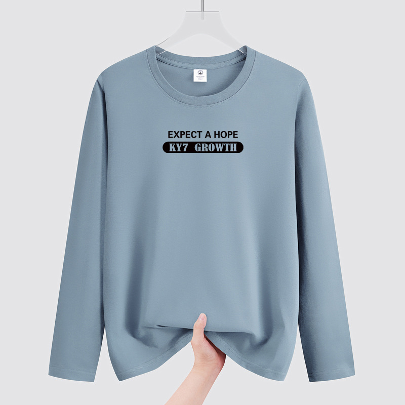 T-shirt a maniche lunghe in puro cotone per uomo con cappuccio, stratificazione primaverile e autunnale, fondo casual largo di tendenza Instagram per ragazzi_voghion.com