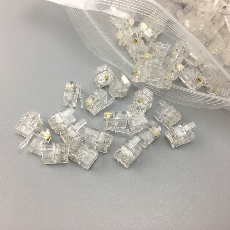 RJ11 телефонная линия кристаллическая головка 2 проводника 6P2C телефонная кристаллическая головка телефон кристаллическая головка 1,000/ package