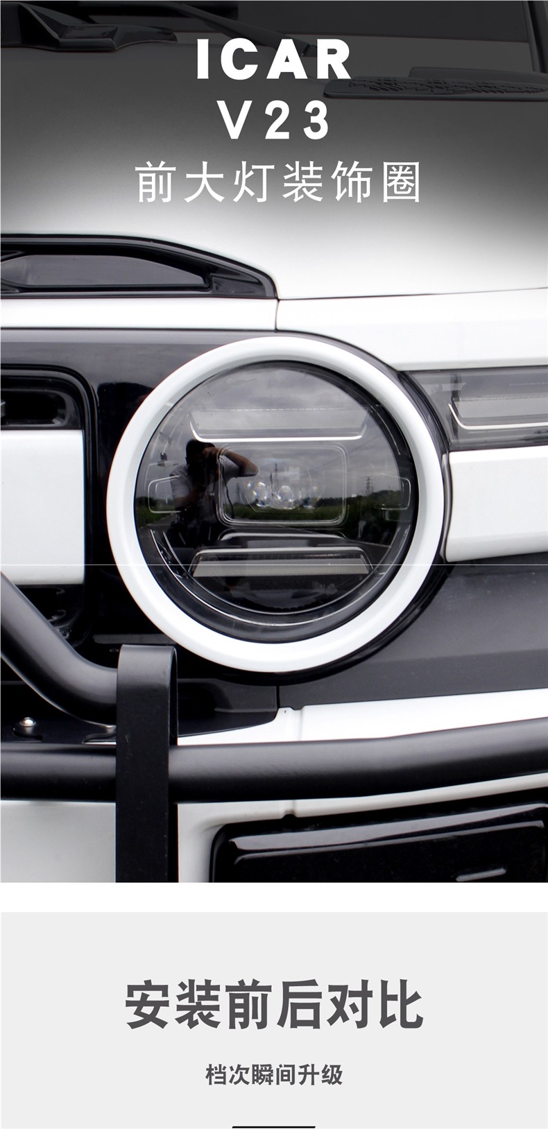 Suitable for Chery ICAR V23 front headlight decorative cover, headlight ring, eyebrow decorative frame, protective cover, modification accessories