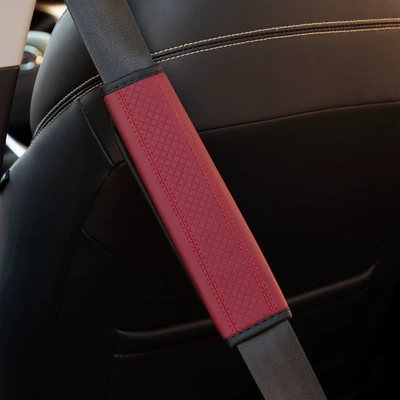 Platform Best-Selling Car Seat Belt: Seat belt shoulder pad - one-burgundy-leather-embossed-square-65x23