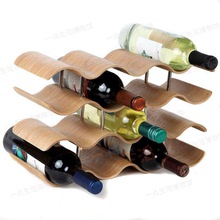 家用餐厅酒吧台桌面实木酒架创意波浪形简易木质葡萄酒红酒架摆件