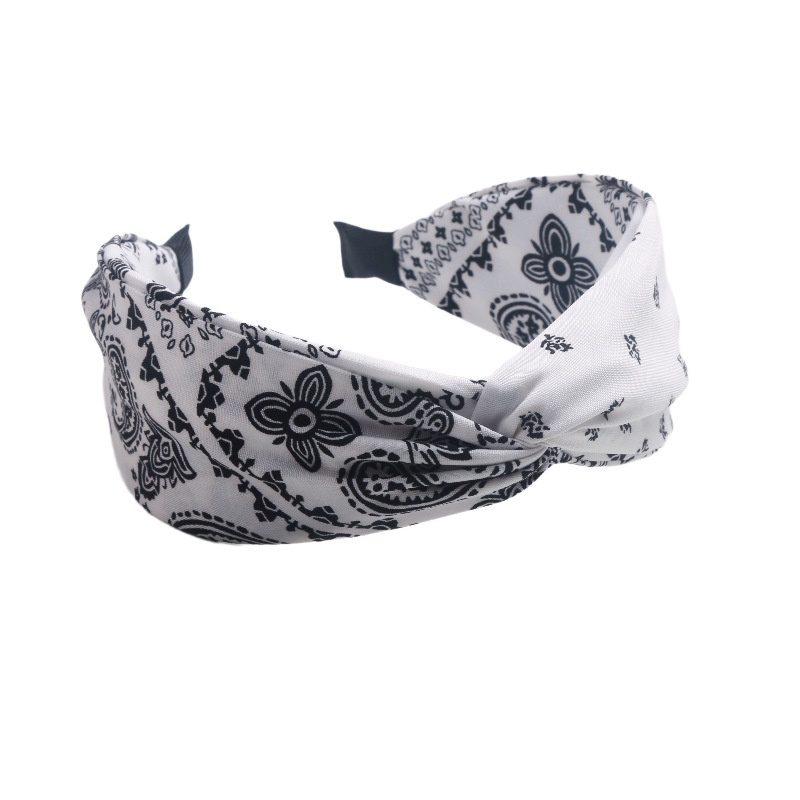 Faixa de cabelo feminina com laço e estampa de bolinhas, estilo europeu e americano, lenço quadrado vintage, faixa de cabelo alta com aba larga._voghion.com