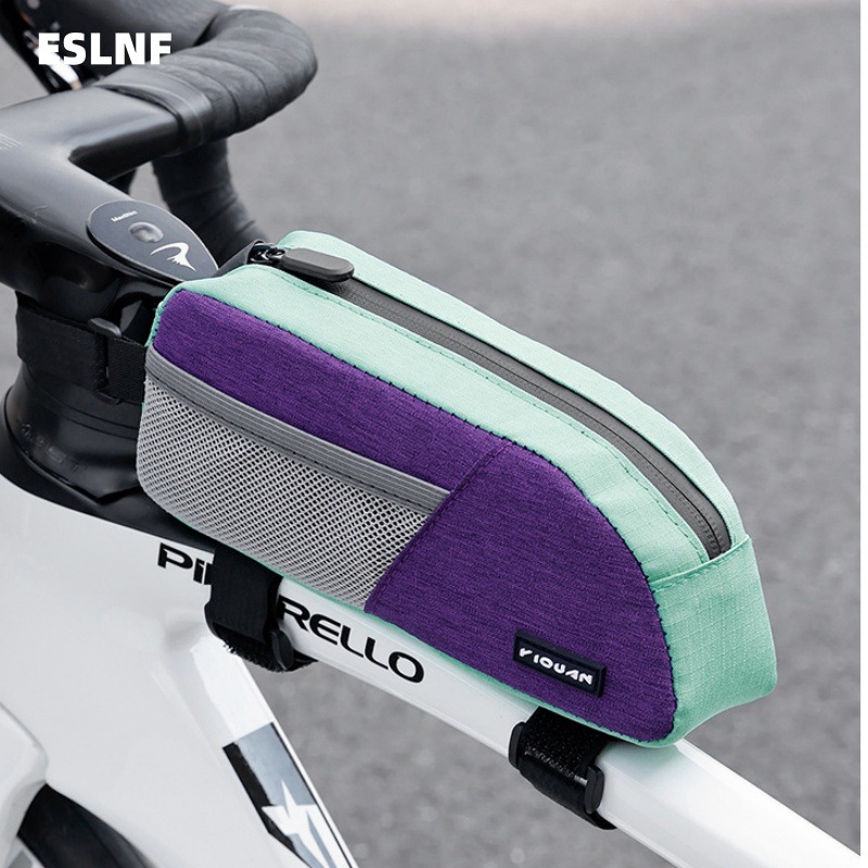 Meilong Color-Blocked Bicycle Top Tube Bag, Front Frame Bag, Mountain and Road Bike Riding Storage Bag, Large Capacity Cycling Gear
