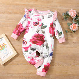 跨境热卖宝宝衣服春秋季时尚哈衣爬爬服婴幼儿卡通闪电印花连体衣