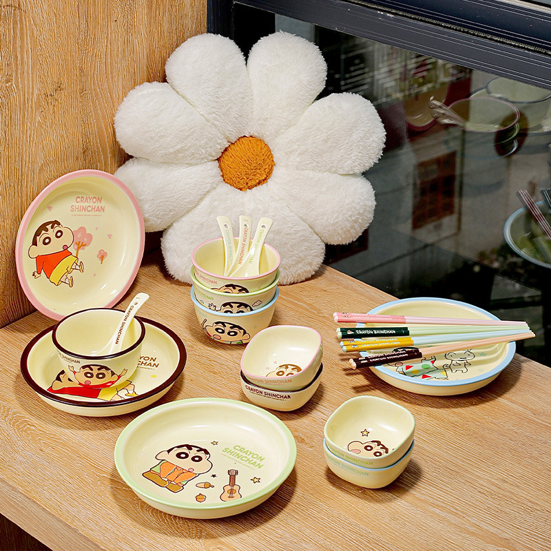 Crayon Xiaoxin New Style Ceramic Tableware Rice Bowl Household Cute Plate suit Rice Soup Bowl Chopsticks Spoon Hand Gift