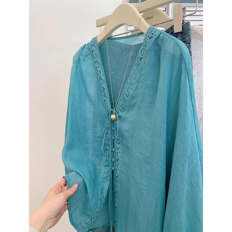 French Style Light and Mature Style New Lace Tie Shirt Women's Autumn New Loose and Versatile Top New Product