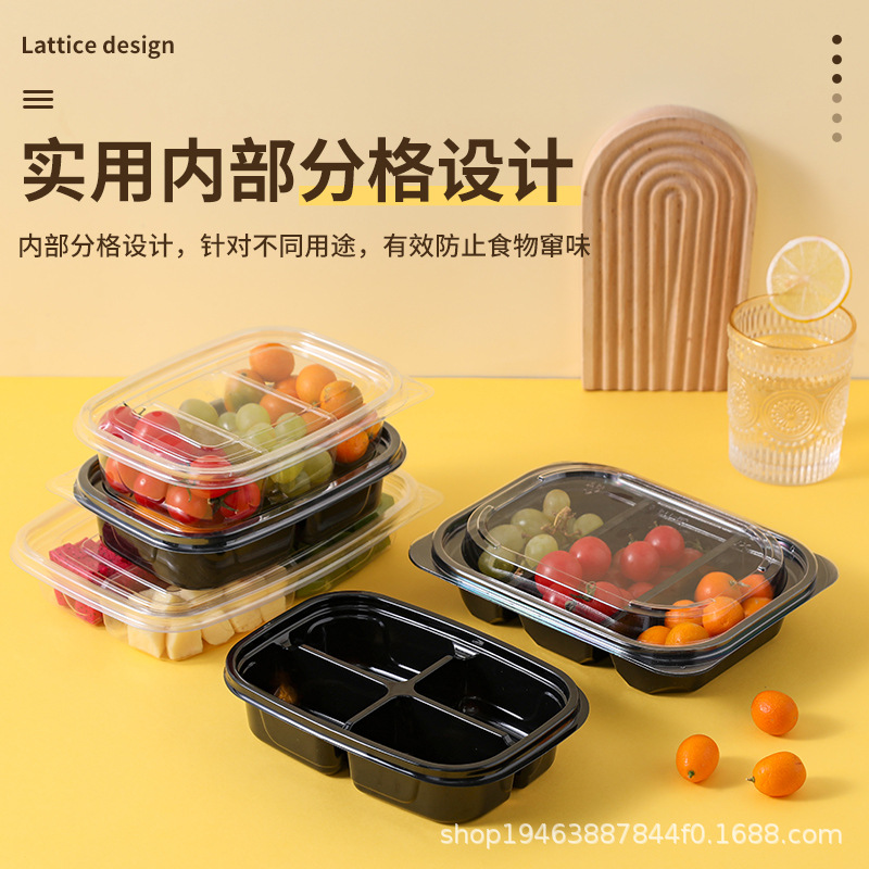 Plato de caja de fruta desechable de plástico rejilla transparente embalaje de corte de fruta rectangular ensalada de corte de fruta ahora caja con tapa