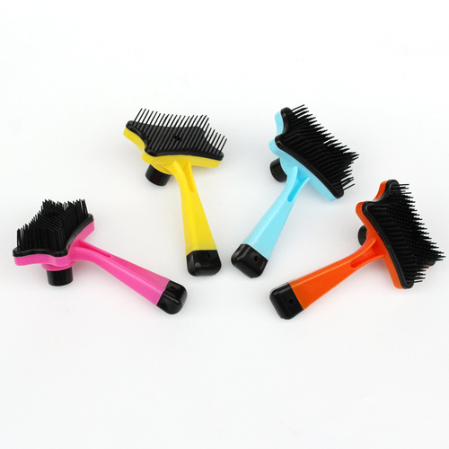 T pet comb, self-cleaning comb for dogs, one-click dehairing comb, cat comb, massage plastic beauty brush for pets
