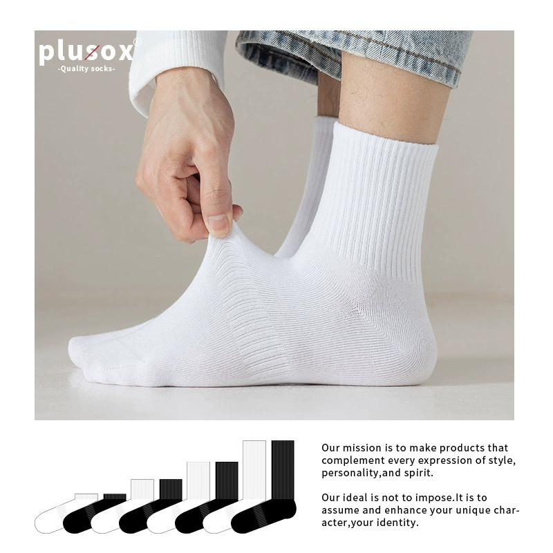 Коллекция летних носков унисекс Plusox: белые или чёрные, различные длины от коротких до длинных для мужчин и женщин