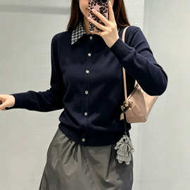 格纹假两件百搭针织开衫女26秋冬新款羊毛软糯拼接外套长袖上衣