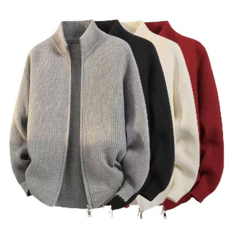 Double Zipper Knitted Cardigan Men's Autumn and Winter Thick Sweater High Quality Sweater Jacket Casual Pure Color Sweater Loose Double Zipper Knitted Cardigan Men's Autumn and Winter Thick Sweater High Quality Sweater Jacket Casual Pure Color Sweater Loose