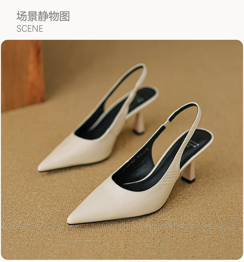 Sandal cao gót nữ mũi nhọn hở gót, da cừu, phong cách Hàn Quốc đơn giản — đen chi tiết 20