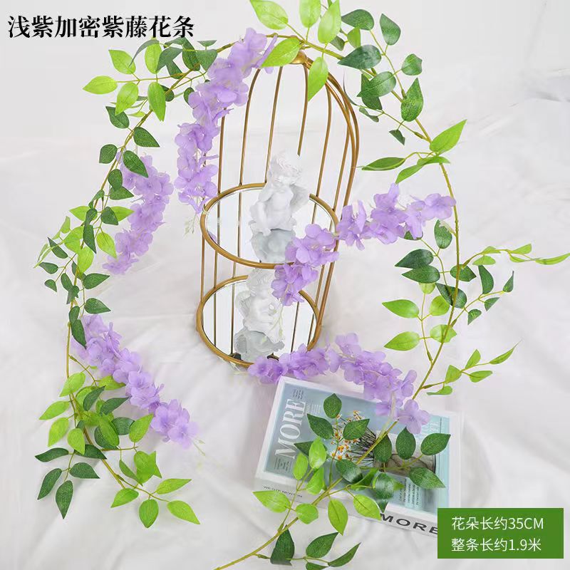紫藤花造花藤条装飾花巻き吊り花プラスチック花藤蔓串花植物パイプは花を遮る|undefined