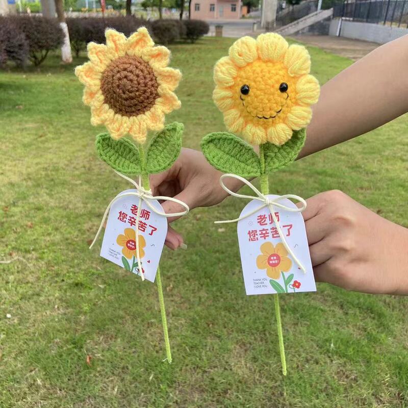 向日葵编织毛线花束成品创意仿真花送男女老师教师节礼物毕业谢师|undefined