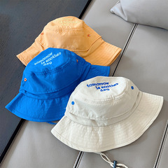 Korean children's new solid color sun hat for boys, casual breathable sun protective bucket hat, 3D letter versatile fisherman hat