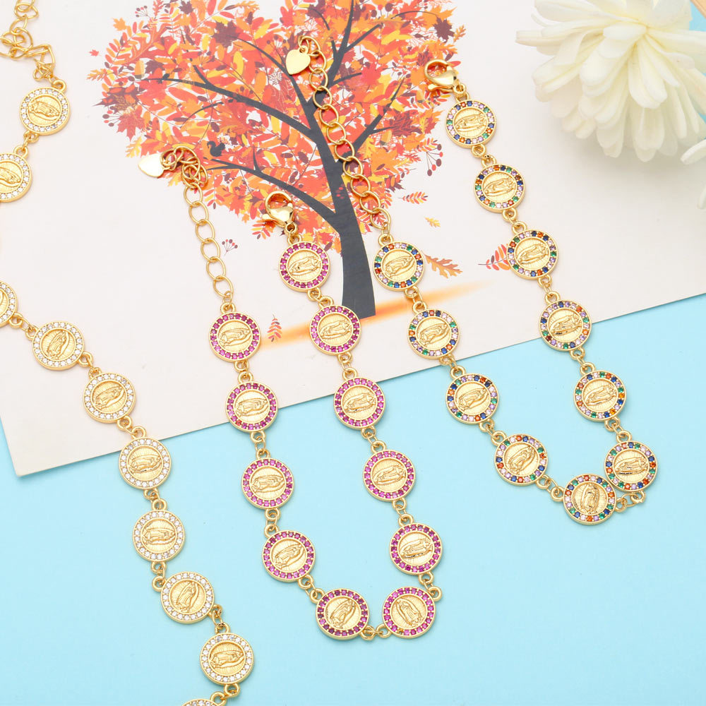 Fashion Virgin Mary Copper Bracelets Splicing Gold Plated Zircon Copper Bracelets