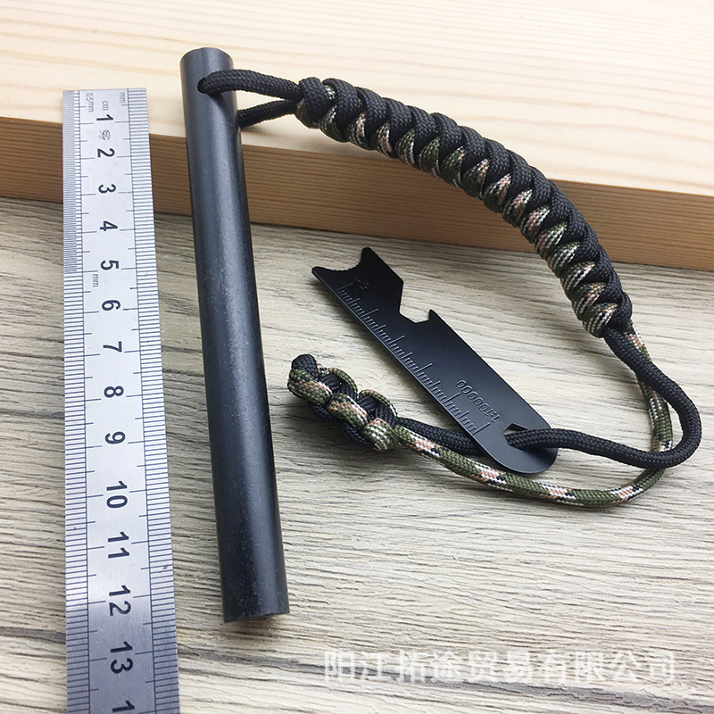 Cross-Border Outdoor Fire Stick Magnesium Rod Camping Fire Starter Steel Scraper Camping Flint Fire Starter with Two-Color Paracord