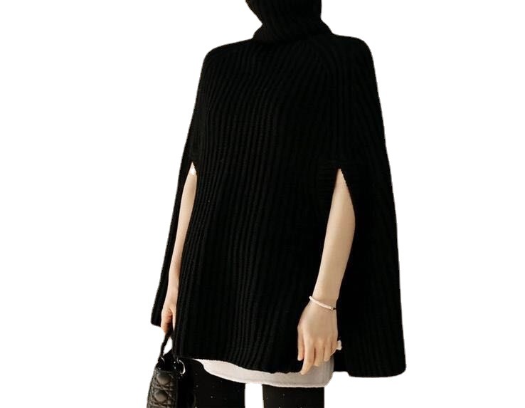 Otoño e Invierno nuevo split Jersey cuello alto todo partido poncho suéter manga del Batwing más tamaño prendas de punto capa de las mujeres