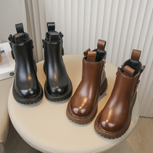 Children's Library Rabbit Girls' Martin Boots 2024 Spring and Autumn Girls' Baby British Style Children's Ankle Boots Western Style Soft Bottom Leather Boots