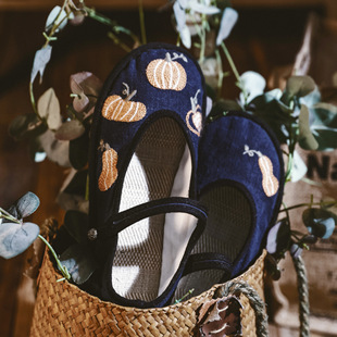 620/gold pumpkin/exquisite embroidery ladies cloth shoes left and right feet different flower type AB version Design