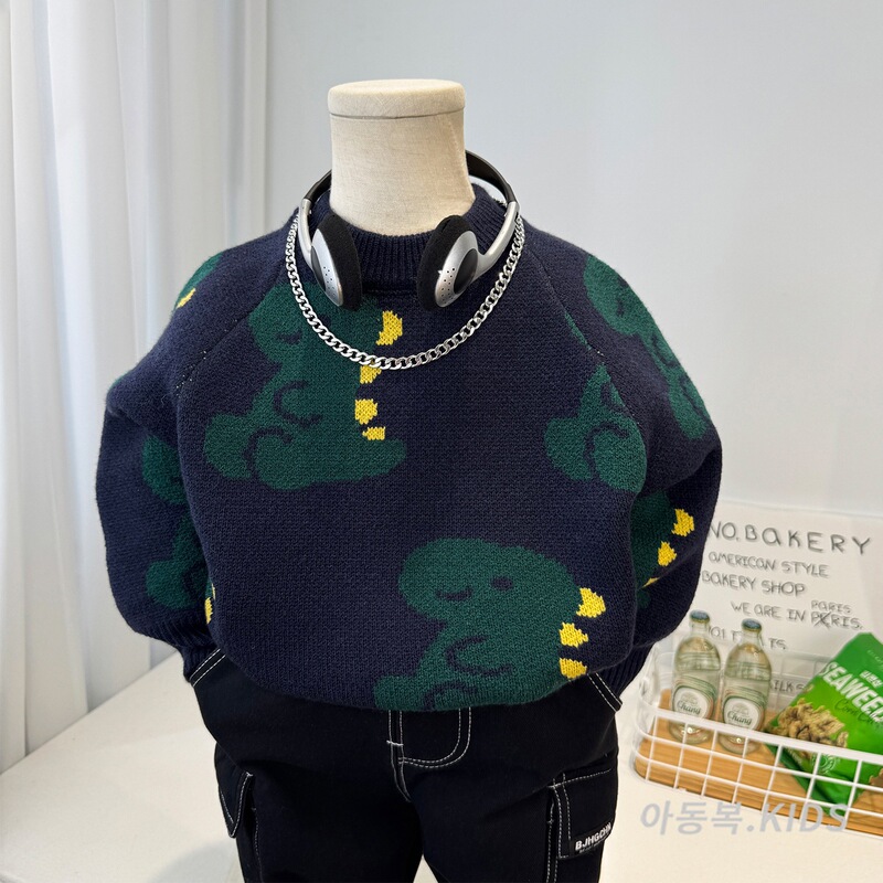 Boys' Cartoon Sweater Winter 2026 New Children's Fashion Dinosaur Thickened Sweater Warm Korean Style Knitwear Boys' Cartoon Sweater Winter 2026 New Children's Fashion Dinosaur Thickened Sweater Warm Korean Style Knitwear