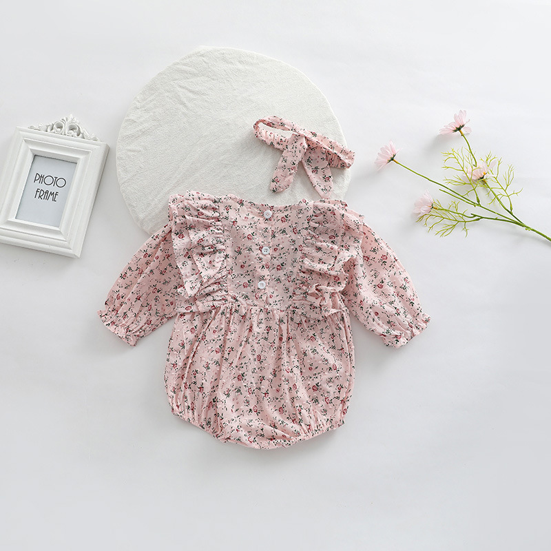 Estilo coreano ropa para niños bebé niñas mono primavera y otoño estilo occidental mameluco bebé de 100 días pañuelo floral vaina mameluco