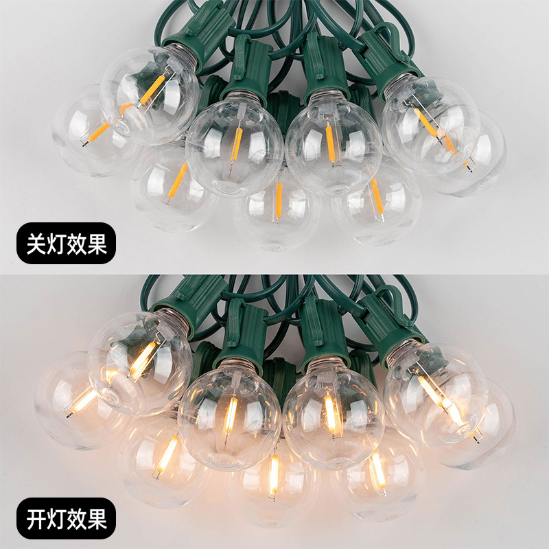 Cadena de luces G40, plástico, ahorro de energía al aire libre, bombilla LED impermeable, luces colgantes, cielo, ambiente de campamento de bodas, luces de Navidad